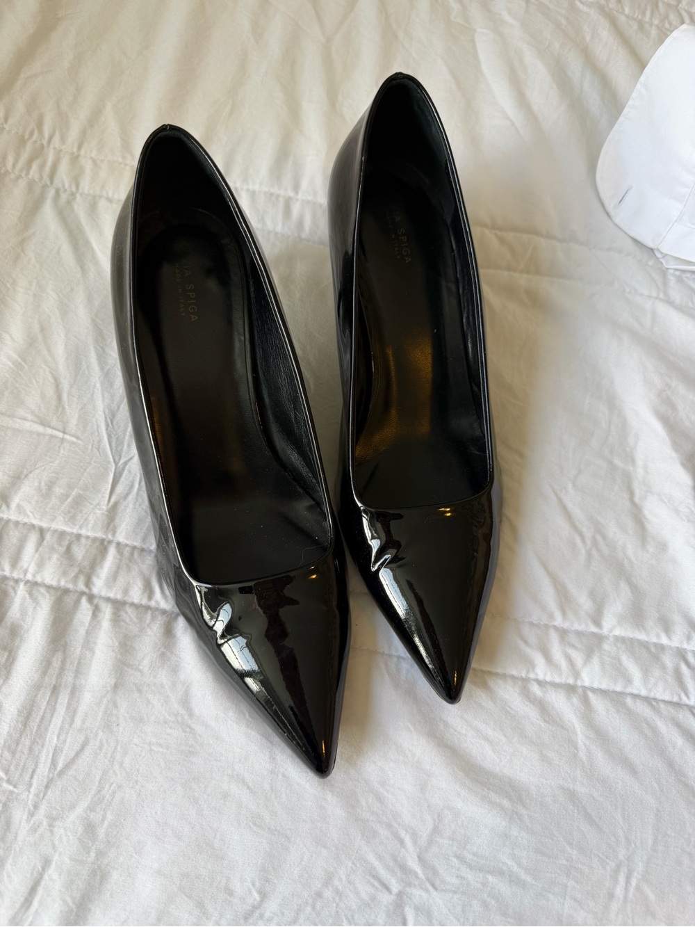 Via Spiga Black Patent Pointed-Toe Pumps